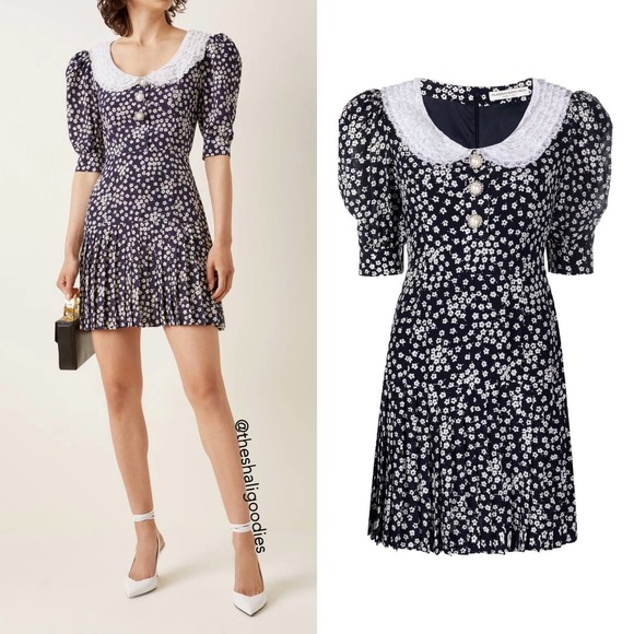 ALESSANDRA RICH Floral Daisy Print Lace Trimmed Silk Mini Dress - Picture 4 of 10